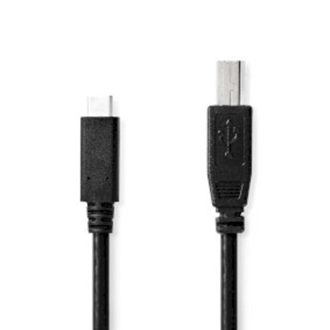 USB-Kabel | USB 2.0 | USB-C™ Male | USB-B Male | 480 Mbps | Vernikkeld | 2.00 m | Rond | PVC | Zwart | Doos