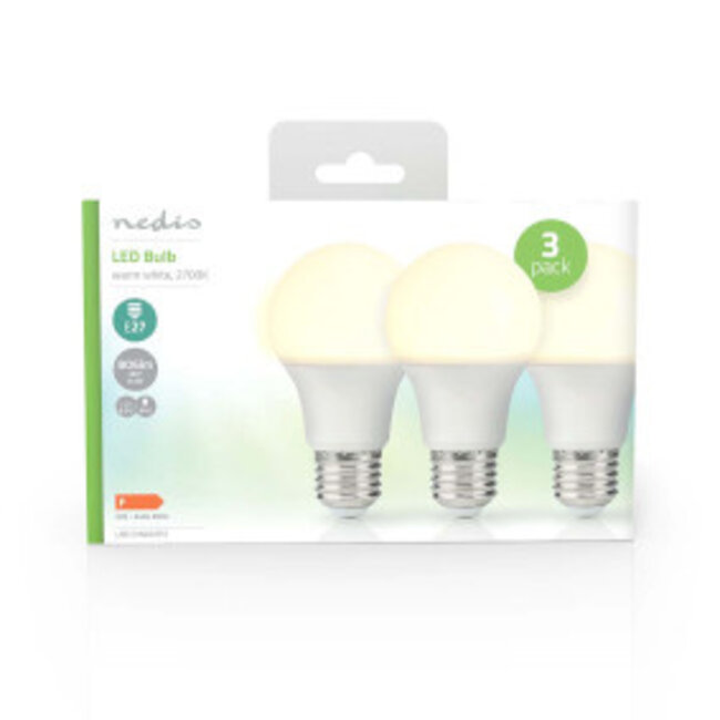 LED-Lamp E27 | A60 | 8.0 W | 806 lm | 2700 K | Warm Wit | Retrostijl | Frosted | 3 Stuks