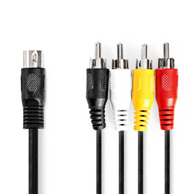Nedis DIN-Audiokabel - DIN 5-Pins Male - 4x RCA Male - Vernikkeld - 1.00 m - Rond - PVC - Zwart - Label
