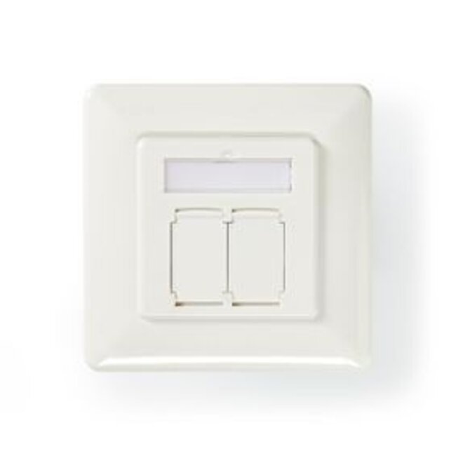 Netwerk Wanddoos | Inbouw | 2 poort(en) | CAT6a | Recht | Female | Goud Verguld | PVC | Wit | Polybag