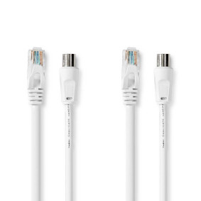 Coax- en CAT6-Combikabel | IEC (Coax) Male / RJ45 Male | IEC (Coax) Female / RJ45 Male | Vernikkeld | RG58 | 75 Ohm | Dubbel Afgeschermd | 3.00 m | Rond | PVC | Wit
