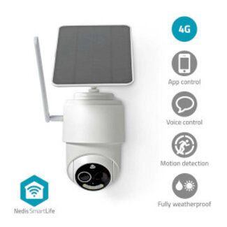Nedis SmartLife Camera voor Buiten | 4G | Full HD 1080p | Pan tilt | IP65 | Cloud Opslag (optioneel) / microSD (niet inbegrepen) | 5 V DC | Met bewegingssensor | Nachtzicht | Wit