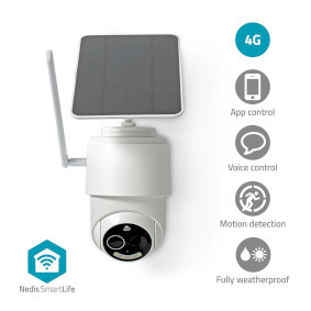 SmartLife Camera voor Buiten | 4G | Full HD 1080p | Kiep en kantel | IP65 | Cloud Opslag (optioneel) / microSD (niet inbegrepen) | 5 V DC | Met bewegingssensor | Nachtzicht | Wit