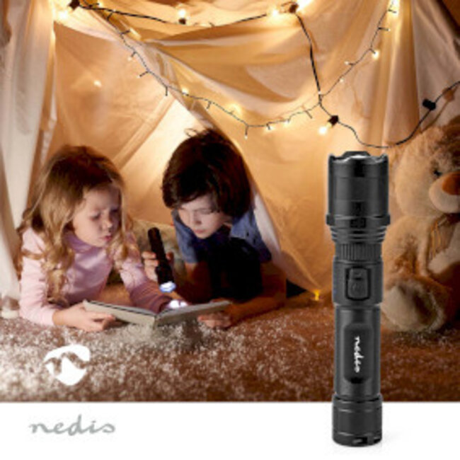 LED-Zaklamp | Batterij Gevoed | 3.7 V DC | 10 W | Ingebouwde Lithium-Ion | Incl. batterij(en) | Oplaadbaar | Nominale lichtstroom: 1000 lm | Lichtbereik: 110 m | Stralingshoek: 9.5 °