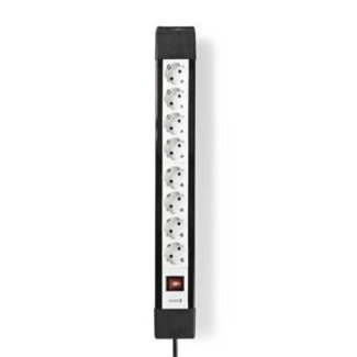 Nedis Stekkerdoos | Randaarde stekker / Type F (CEE 7/7) | 8-wegs | 3.00 m | 3680 W | 16 A | Soort aarding: Zijcontacten | 230 V AC 50/60 Hz | Hoek van stopcontact: 45 ° | H05VV-F 3G 1,5 mm² | Aan/uit knop | Wit / Zwart