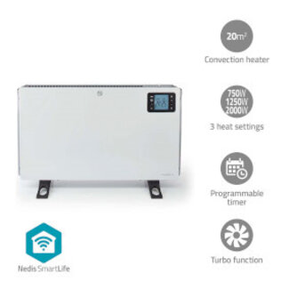 Nedis SmartLife Convectorkachel | Wi-Fi | 2000 W | 3 Warmte Standen | LCD | 5 - 37 °C | Instelbare thermostaat | Wit