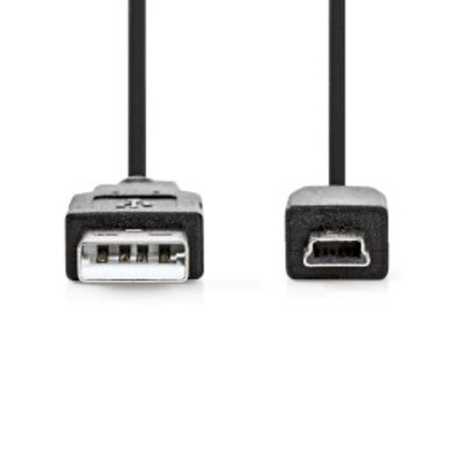 USB-Kabel | USB 2.0 | USB-A Male | USB Mini-B 5-Pins Male | 480 Mbps | Vernikkeld | 3.00 m | Rond | PVC | Zwart | Label