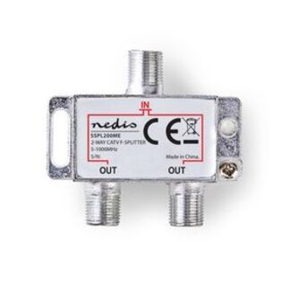 Nedis CATV-Splitter | 5 - 1000 MHz | Tussenschakeldemping: 4.2 dB | Outputs: 2 | 75 Ohm | Zink