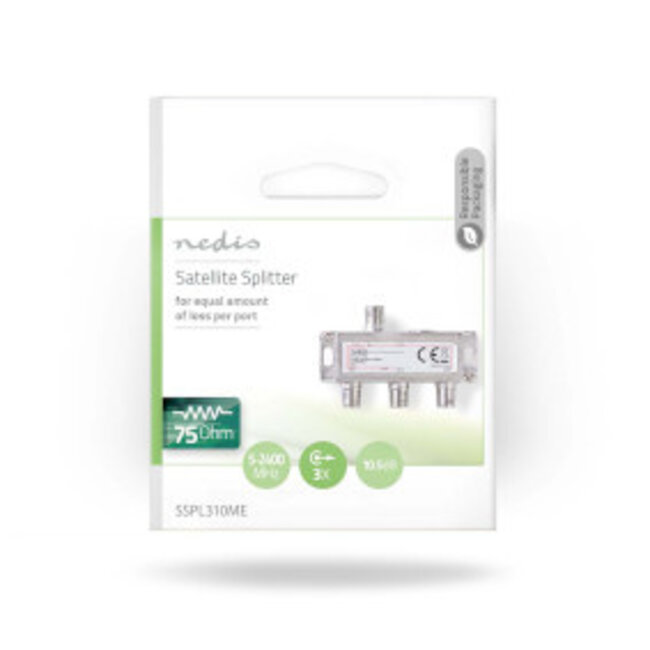 Satellietsplitter | 5 - 2400 MHz | 10.5 dB | Aantal ingangen: 1 | Outputs: 3 | Impedantie: 75 Ohm | Zink | Zilver