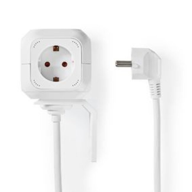 Stekkerdoos | Randaarde stekker / Type F (CEE 7/7) | 4-wegs | 1.50 m | 3680 W | 16 A | Soort aarding: Zijcontacten | 230 V AC 50/60 Hz | Hoek van stopcontact: 90 ° | H05VV-F 3G 1,5 mm² | Wit