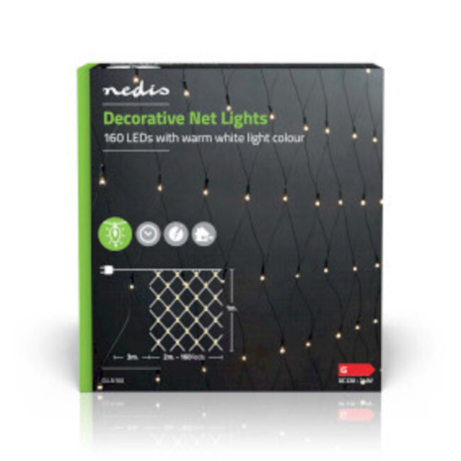 Decoratieve Net Verlichting | Warm Wit | 160 LED's | 2 x 1 m | Licht effecten: 7 | Binnen & Buiten | Netvoeding
