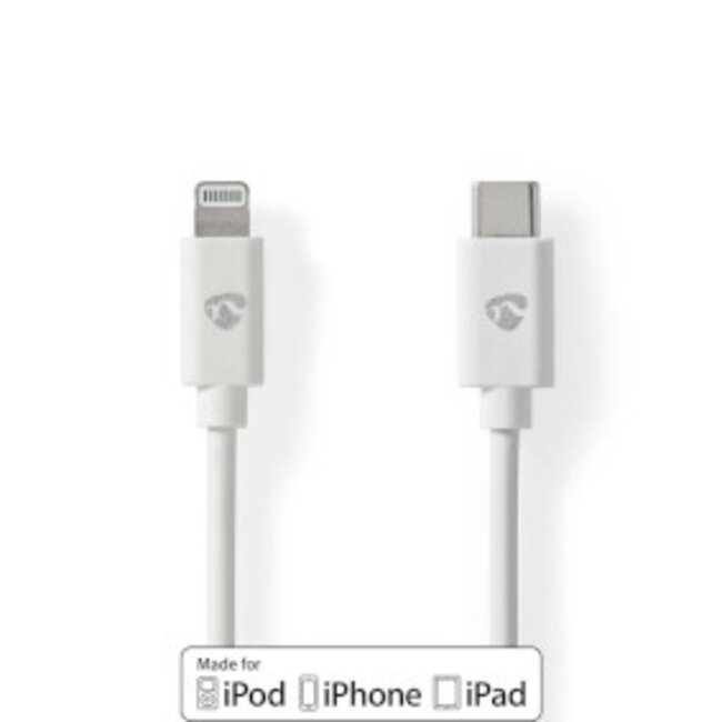 Lightning Kabel | USB 2.0 | Apple Lightning 8-Pins | USB-C™ Male | 480 Mbps | Vernikkeld | 1.00 m | Rond | PVC | Wit | Label