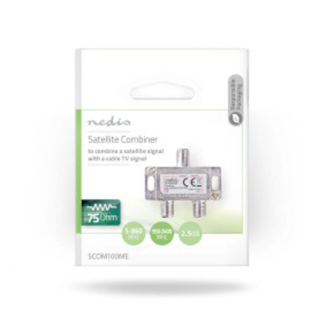 Satelliet-Combiner | 5-862 MHz | 950-2400 MHz | 75 Ohm | DC Power pass | Zink | Zilver