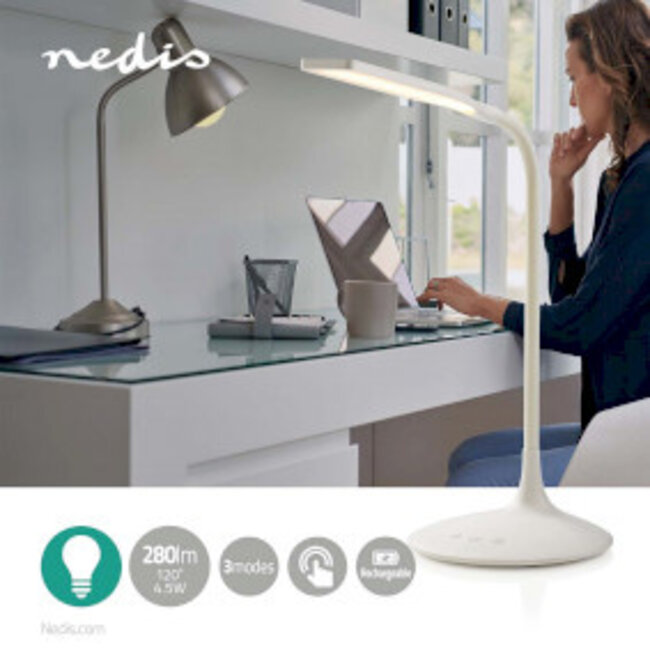 LED-Bureaulamp | Dimbaar | 250 lm | Oplaadbaar | Aanraakfunctie | Wit