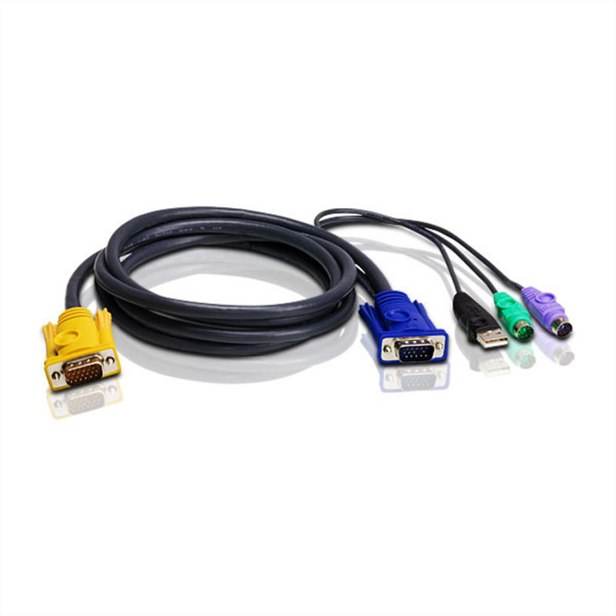 Aten 1.8M PS/2-USB KVM Kabel. Snoerlengte: 1,8 m, Aansluiting toetsenbord: PS/2, Aansluiting muis: PS/2. Gewicht: 204 g, Gewicht verpakking: 204 g. Netto gewicht kartonnen doos: 12