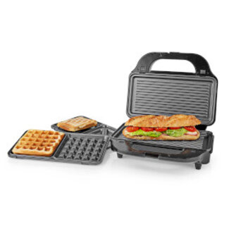 Nedis Multi grill | Grill / Sandwich / Waffle | 900 W | 28 x 15 cm | Automatische temperatuurregeling | Kunststof / Roestvrij Staal