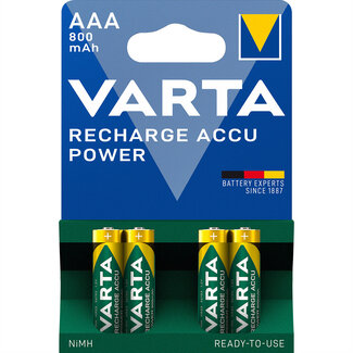 Varta VARTA NiMH Akku Micro, AAA, HR03, 4er, 1,2V, 800mAh, vorgeladen, sofort einsatzbereit, Longlife