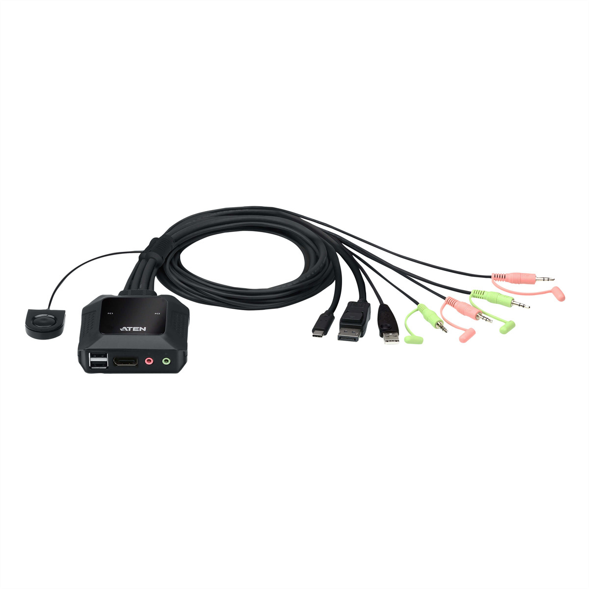 Aten 2-Port USB-C DispllayPort hybride kabel KVM schakelaar. Aansluiting toetsenbord: USB, Aansluiting muis: USB, Aansluiting video: DisplayPort. HD type: 4K Ultra HD, Maximum reso