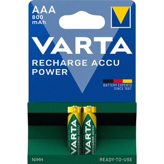 Varta VARTA NiMH Akku Micro, AAA, HR03, 2er, 1,2V, 800mAh, vorgeladen, sofort einsatzbereit, Longlife