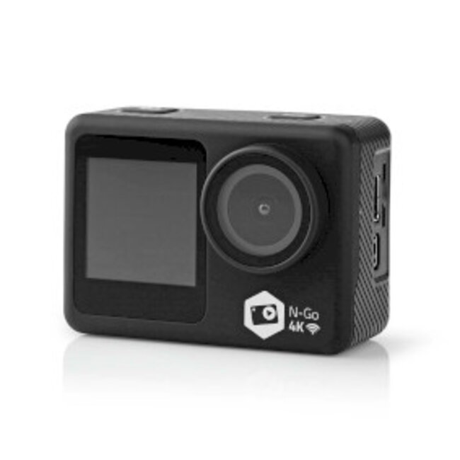 Action Cam | Dubbel scherm | 4K@30fps | 16 MPixel | Waterbestendig tot: 30.0 m | 90 min | Wi-Fi | App beschikbaar voor: Android™ / IOS | Mounts inbegrepen | Zwart