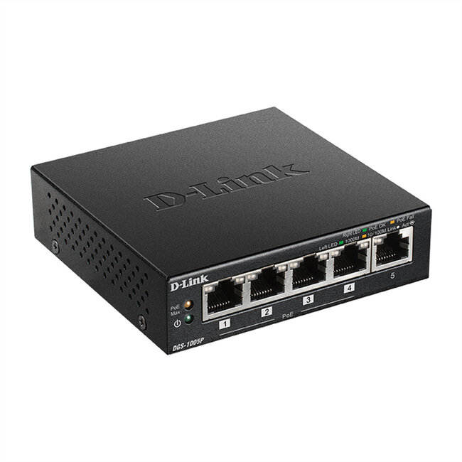 D-Link DGS-1005P/E 5-poorts PoE+ switch Gigabit 4 PoE+ poorten 60W