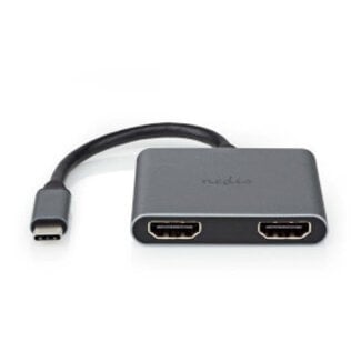 Nedis USB Multi-Port Adapter | USB 3.2 Gen 1 | USB-C™ Male | 2x HDMI™ | 0.10 m | Rond | Vernikkeld | PVC | Zwart | Envelop