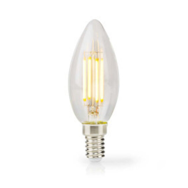LED-Filamentlamp E14 | Kaars | 4.5 W | 470 lm | 2700 K | Dimbaar | Warm Wit | Retrostijl | 1 Stuks | Doorzichtig