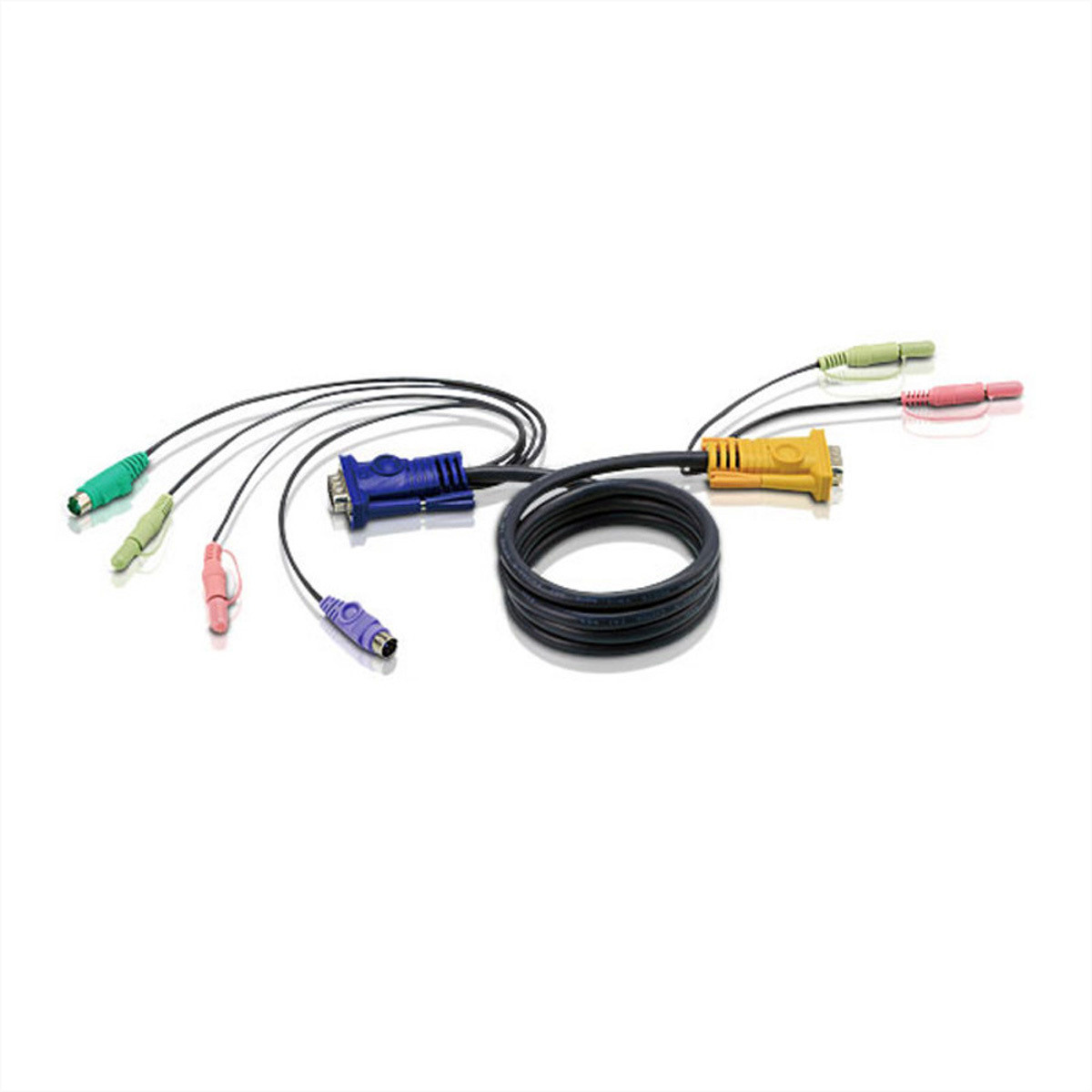 Aten 3M PS/2 KVM Kabel met 3 in 1 SPHD en Geluid. Snoerlengte: 3 m, Aansluiting toetsenbord: PS/2, Aansluiting muis: PS/2. Gewicht: 335 g, Gewicht verpakking: 335 g. Netto gewicht
