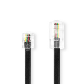 Nedis Telecomverlengkabel - RJ11 Male - RJ45 Male - 5.00 m - Kabel design: Plat - Connectorplating: Goud Verguld - Kabeltype: RJ11 - Zwart