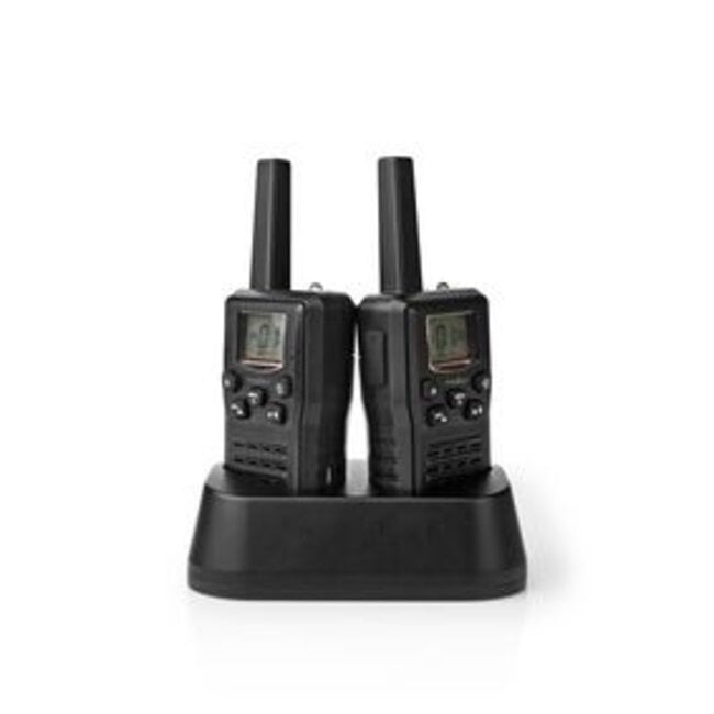 Walkie talkie Set | 2 Handsets | Tot 10 km | Frequentiekanalen: 8 | PTT / VOX | tot 6 uur | Oplaadstation inbegrepen | Koptelefoonoutput | Zwart