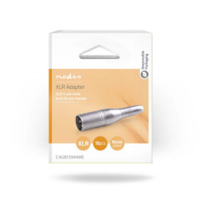 XLR-Adapter | XLR 3-Pins Male | 6,35 mm Female | Vernikkeld | Recht | Metaal | Zilver | 10 Stuks | Doos