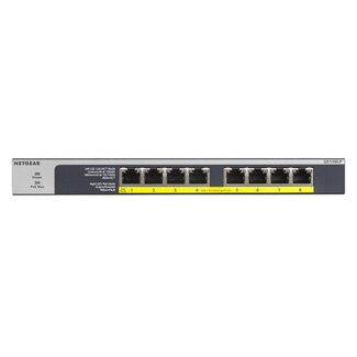 NETGEAR Netgear GS108LP Unmanaged Gigabit Ethernet (10/100/1000) Zwart, Grijs 1U Power over Ethernet (PoE)