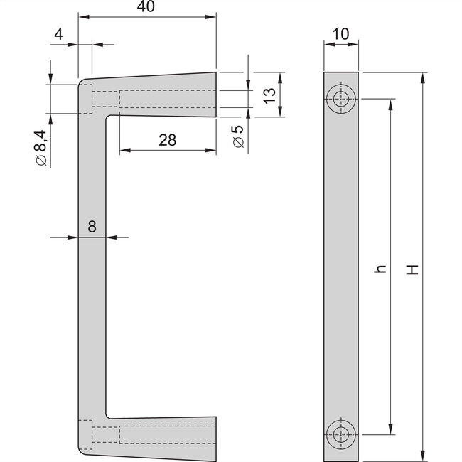 SCHROFF MultipacPRO Voorste handgreep, uit één stuk, breedte 10 mm, 2 HE