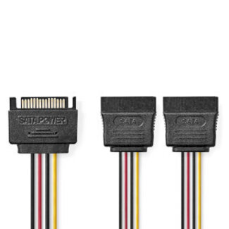 Nedis Interne Voedingskabel | SATA 15-Pins Male | 2x SATA 15-Pins Female | Verguld | 0.15 m | Rond | PVC | Multicolour | Doos