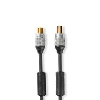 Nedis Coaxkabel | IEC (Coax) Male | IEC (Coax) Female | Verguld | 75 Ohm | Dubbel Afgeschermd | 10.0 m | Rond | PVC | Antraciet | Clamshell