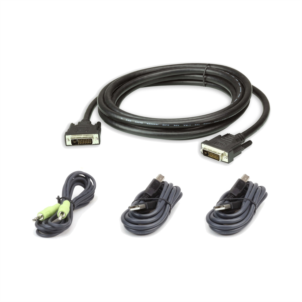 Aten 3M USB DVI-D Dubbelvoudige Link Veilige KVM Kabelpakket. Snoerlengte: 3 m, Aansluiting video: DVI-D, Kleur van het product: Zwart. Gewicht: 500 g, Gewicht verpakking: 500 g. N