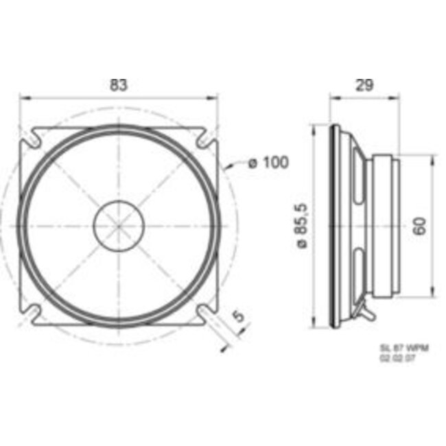 SL87 WPM 4 Ohm waterdichte 8 cm (3,3") fullrange luidspreker met een transparante kunststof conus en rubberen afdichtring