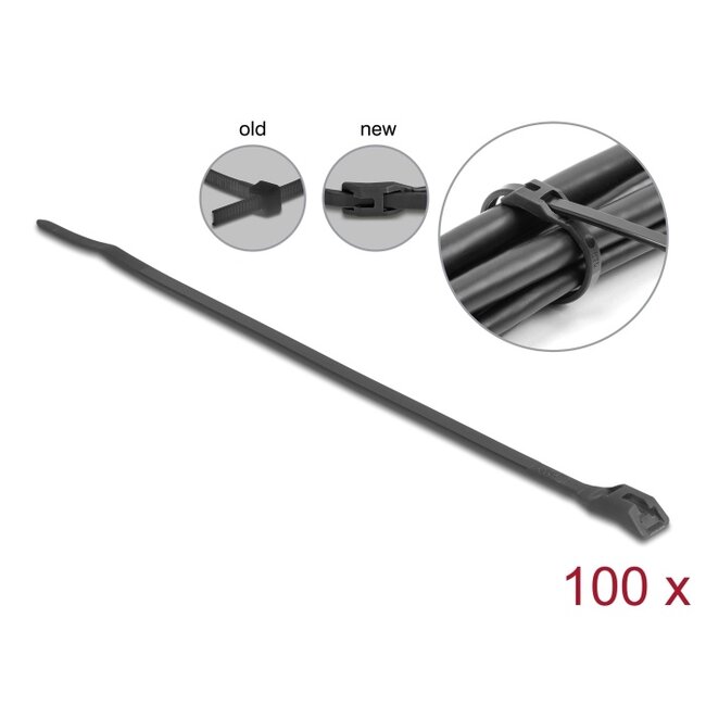 Delock Cable tie with flat head L 205 x W 2.5 mm 100 pieces black