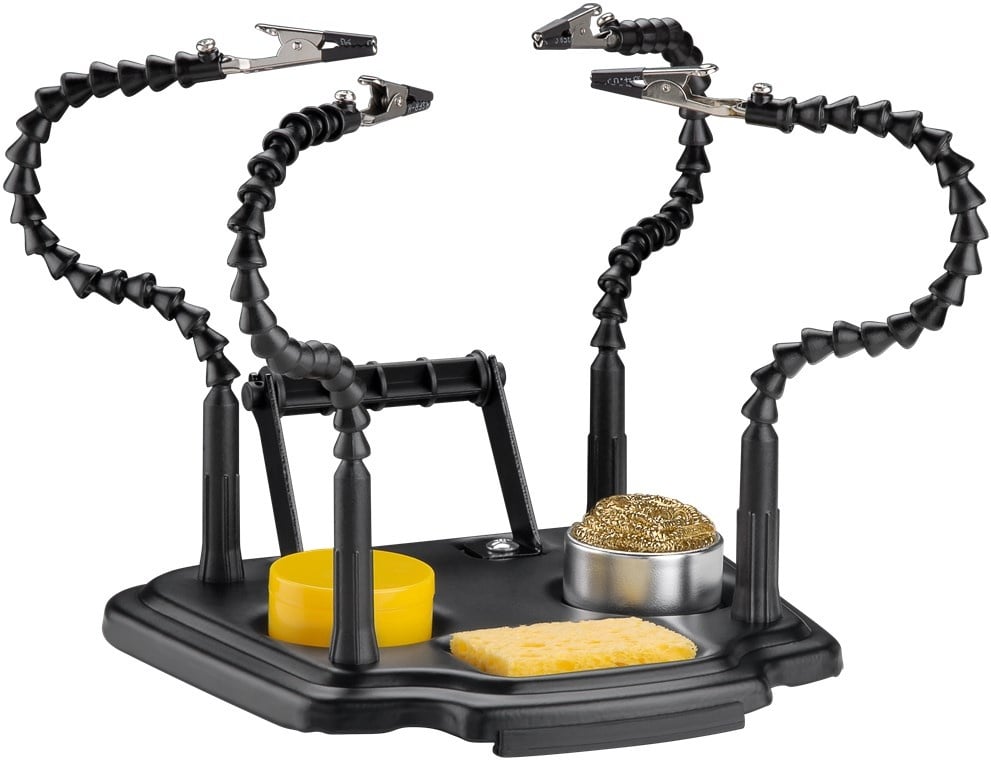 Soldeerhulp met 4 flexibele armen - Inclusief spons, messing wol en flux - Zwart