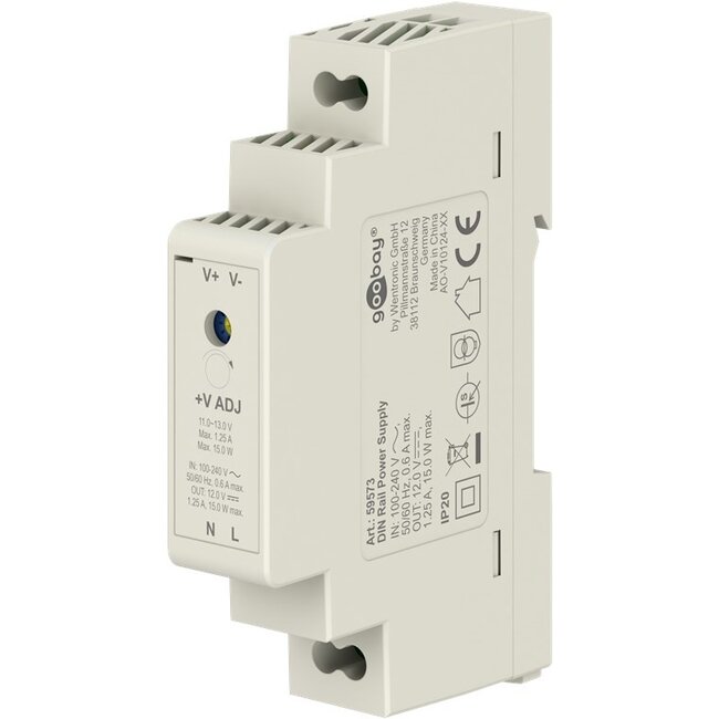 Goobay DIN Rail Power Supply 12 V, 1.25 A, 15 W