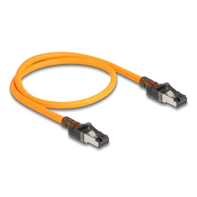 Delock RJ45 Network Cable with USB Type-C™ port finder function Self Tracing Cat.6A S/FTP 0.5 m orange
