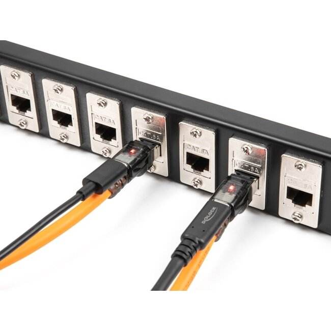 Delock RJ45 Network Cable with USB Type-C™ port finder function Self Tracing Cat.6A S/FTP 0.5 m orange
