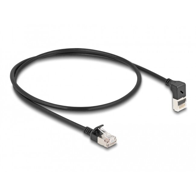 Delock RJ45 Network Cable Cat.6A S/FTP Slim 90° upwards angled / straight 0.5 m black
