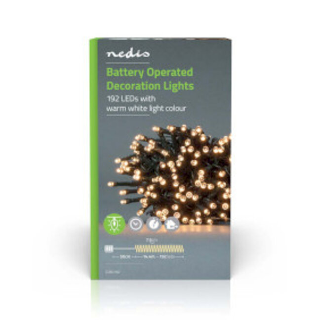 Kerstverlichting | Koord | 192 LED's | Warm Wit | 14.40 m | Licht effecten: 7 | Binnen & Buiten | Batterij Gevoed