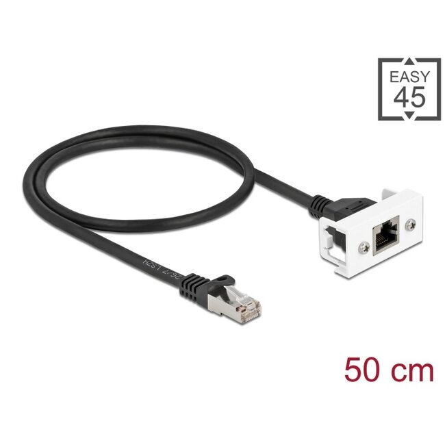 Delock Network Extension Cable for Easy 45 Module S/FTP RJ45 plug to RJ45 jack Cat.6A 50 cm black