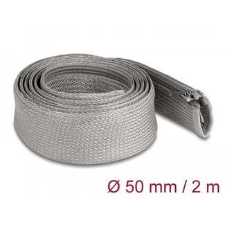 DeLOCK Delock Braided Sleeve with zip fastener heat-resistant 2 m x 50 mm grey