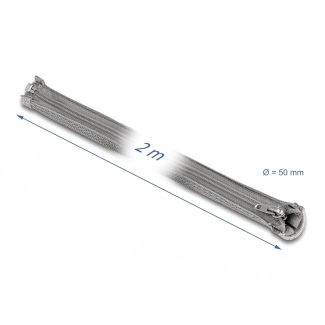 Delock Braided Sleeve with zip fastener heat-resistant 2 m x 50 mm grey