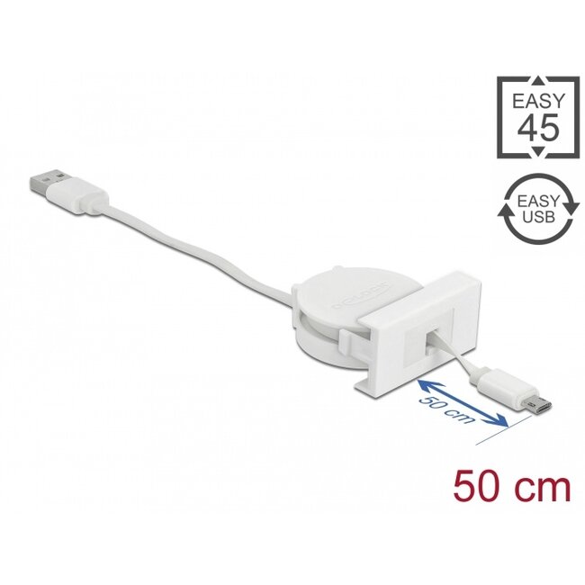 Delock Easy 45 Module USB 2.0 Retractable Cable USB Type-A to EASY-USB Type Micro-B white