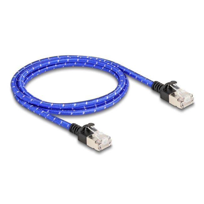 Delock RJ45 Network Cable with braided coating Cat.6A U/FTP Slim 1 m blue