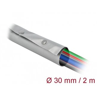 DeLOCK Delock Cable protection sleeve with snap button fastener heat-resistant 2 m x 30 mm grey / black